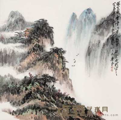 萧平 癸未（2003年）作 深山藏古寺 立轴 69×70cm